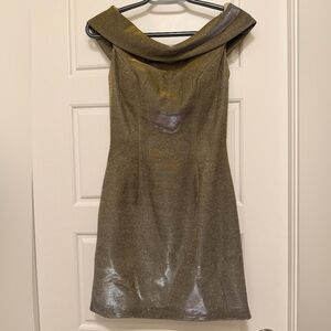 Sherri Hill Metallic Gold Strapless Cowl Neck Dress